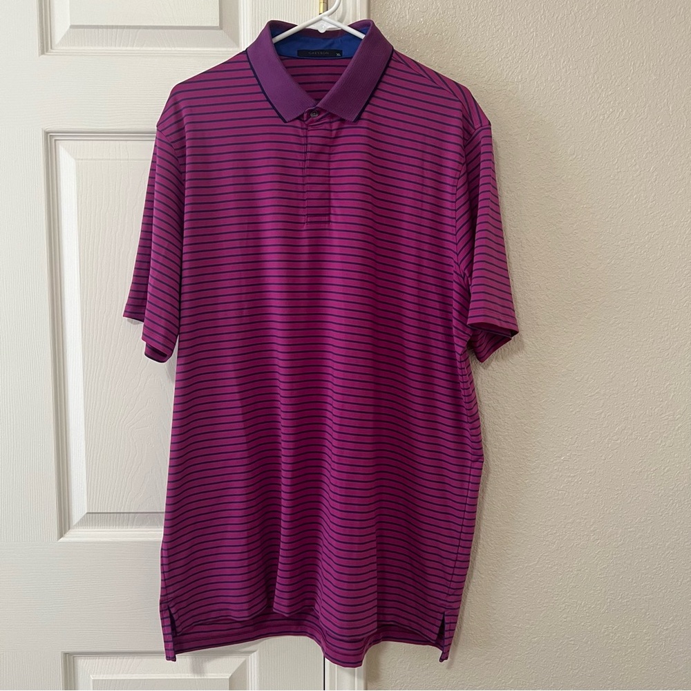 Greyson Fuchsia and Purple Striped Polo Shirt XL